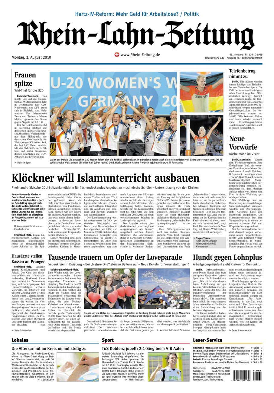 Rhein-Lahn-Zeitung vom Montag, 02.08.2010