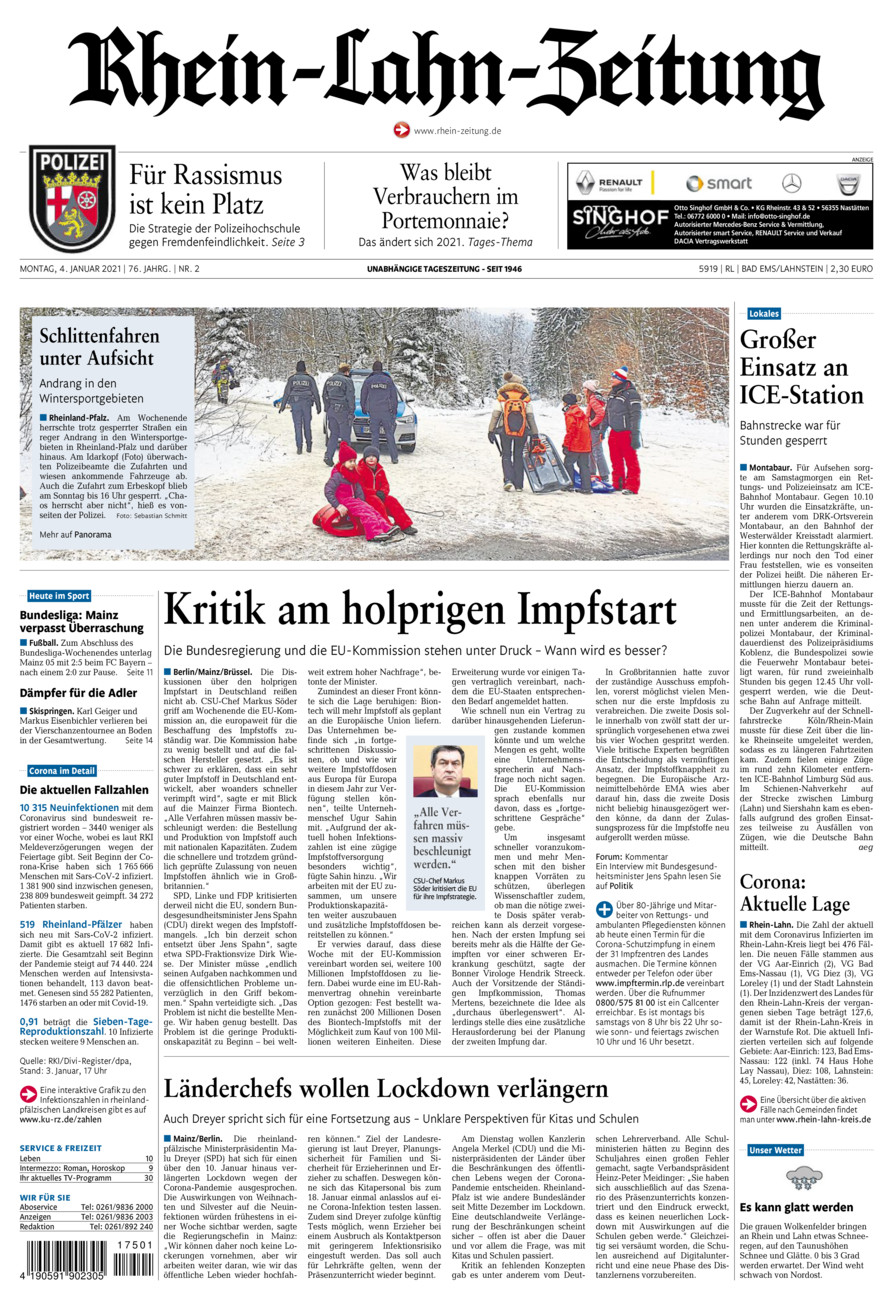 Rhein-Lahn-Zeitung vom Montag, 04.01.2021