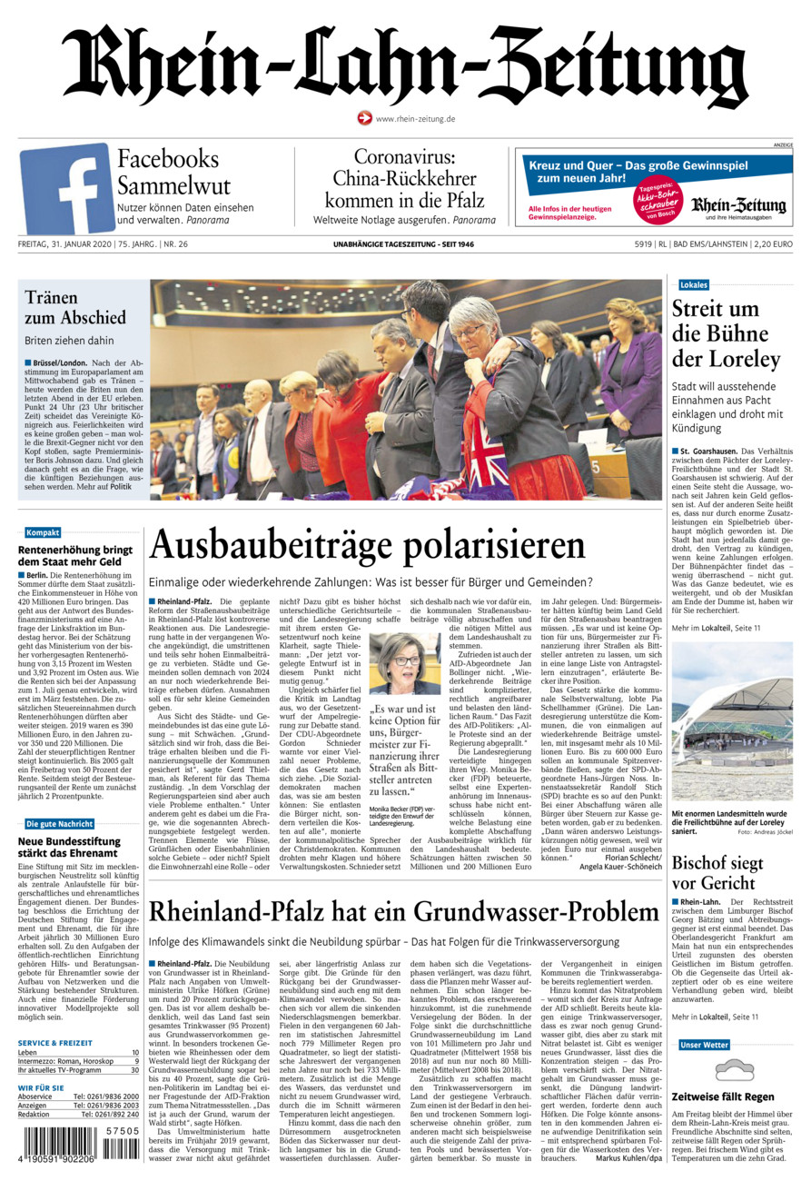 Rhein-Lahn-Zeitung vom Freitag, 31.01.2020