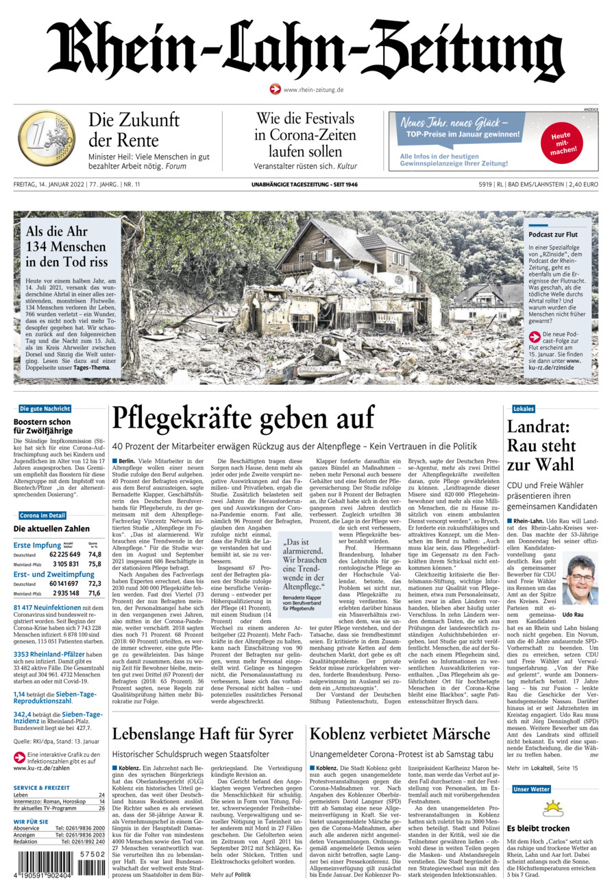 Rhein-Lahn-Zeitung vom Freitag, 14.01.2022