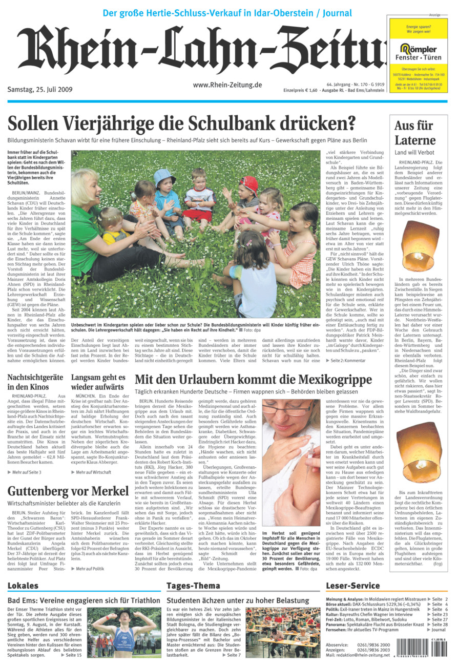 Rhein-Lahn-Zeitung vom Samstag, 25.07.2009