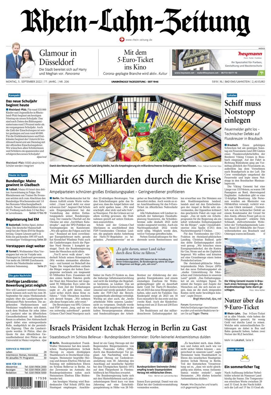 Rhein-Lahn-Zeitung vom Montag, 05.09.2022