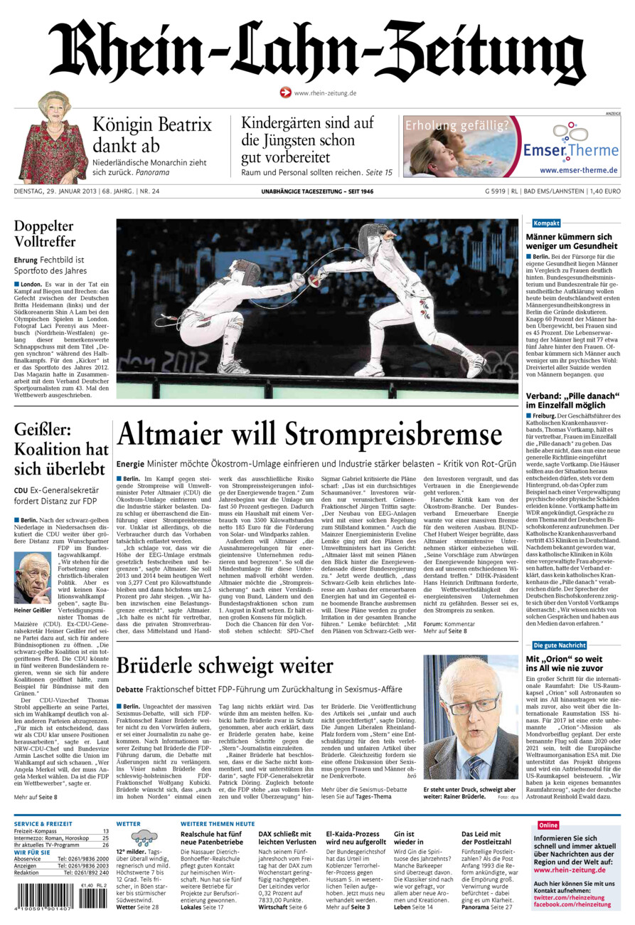 Rhein-Lahn-Zeitung vom Dienstag, 29.01.2013