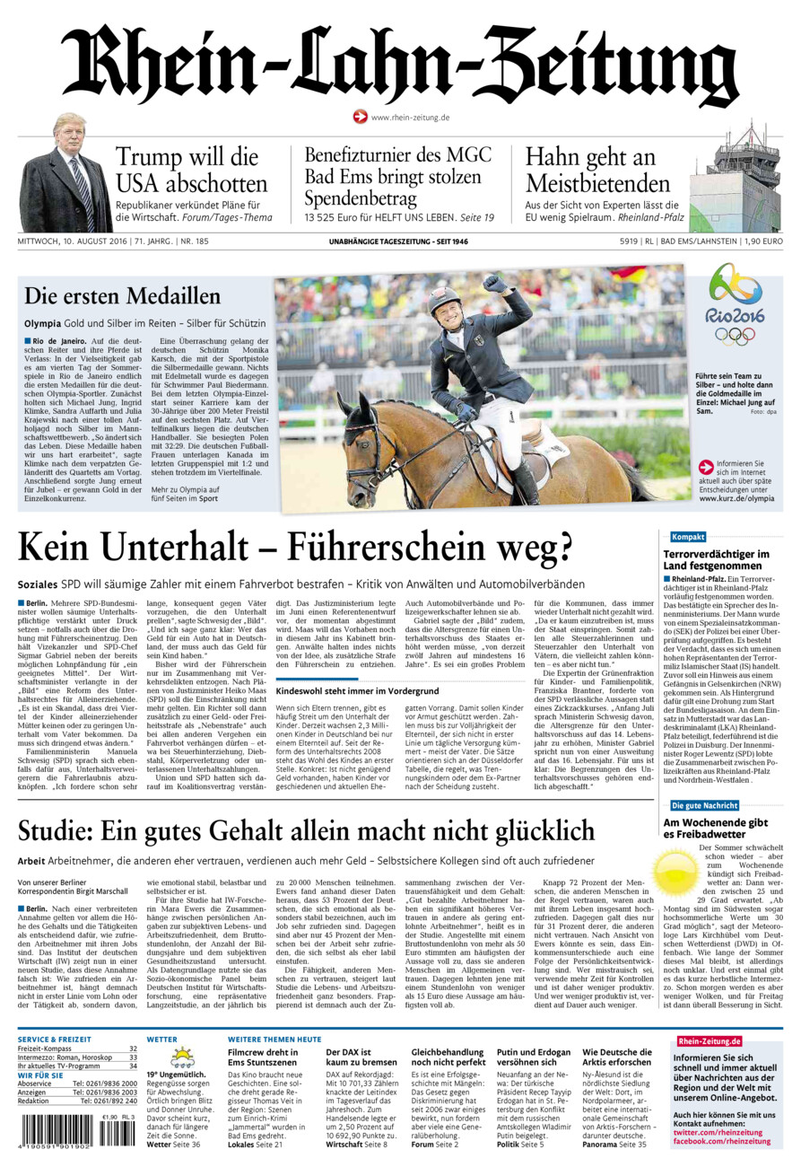 Rhein-Lahn-Zeitung vom Mittwoch, 10.08.2016