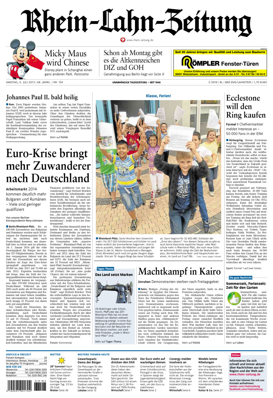 Rhein-Lahn-Zeitung vom Samstag, 06.07.2013