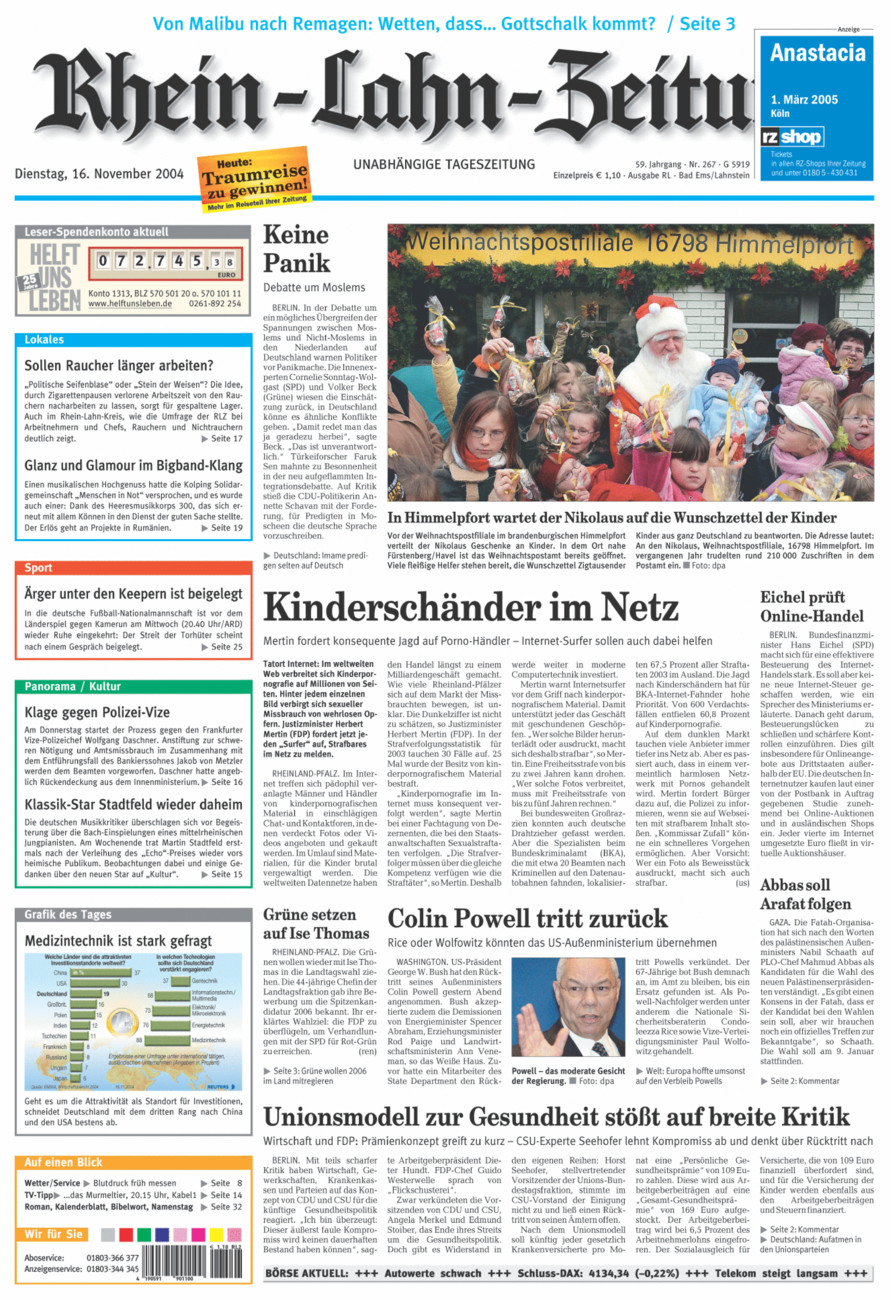 Rhein-Lahn-Zeitung vom Dienstag, 16.11.2004