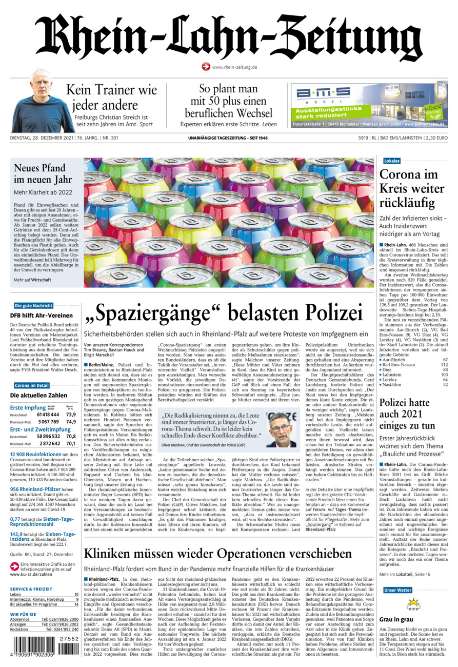 Rhein-Lahn-Zeitung vom Dienstag, 28.12.2021