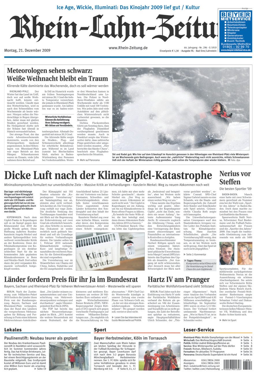 Rhein-Lahn-Zeitung vom Montag, 21.12.2009