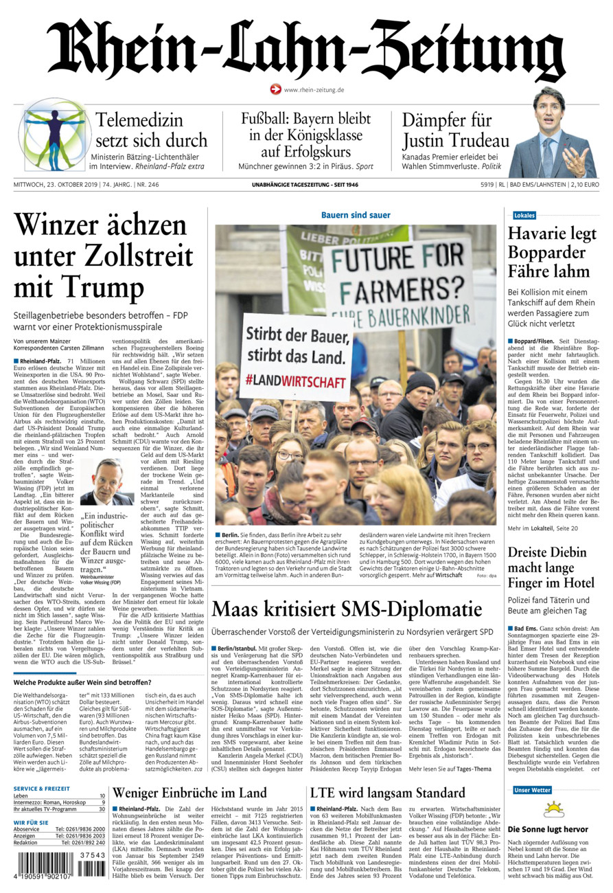 Rhein-Lahn-Zeitung vom Mittwoch, 23.10.2019