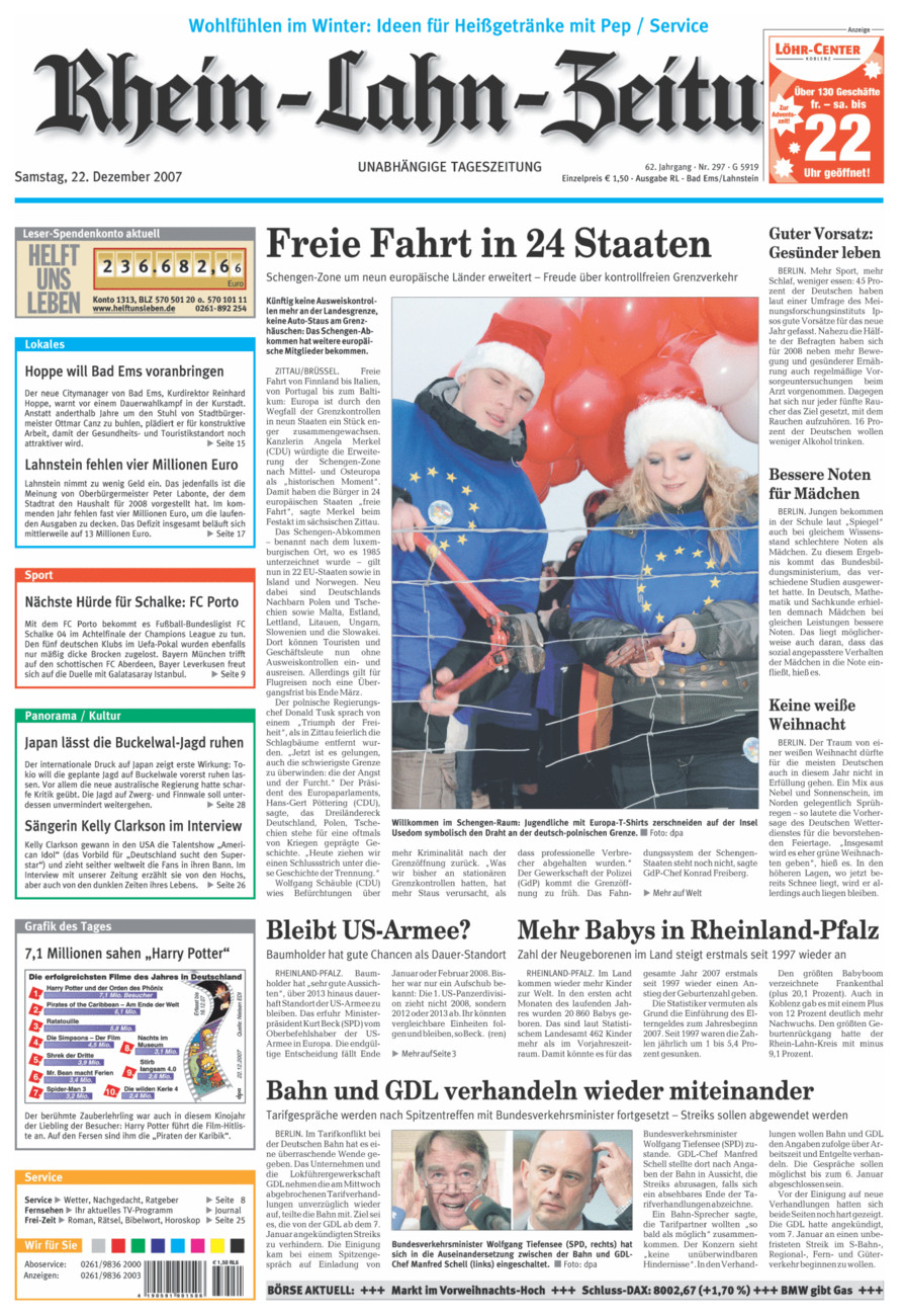 Rhein-Lahn-Zeitung vom Samstag, 22.12.2007