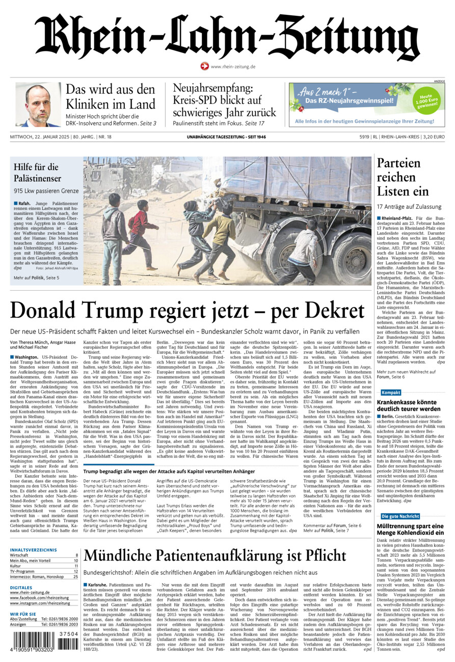 Rhein-Lahn-Zeitung vom Mittwoch, 22.01.2025