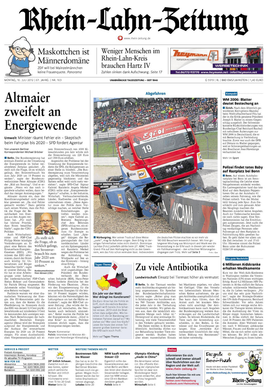 Rhein-Lahn-Zeitung vom Montag, 16.07.2012