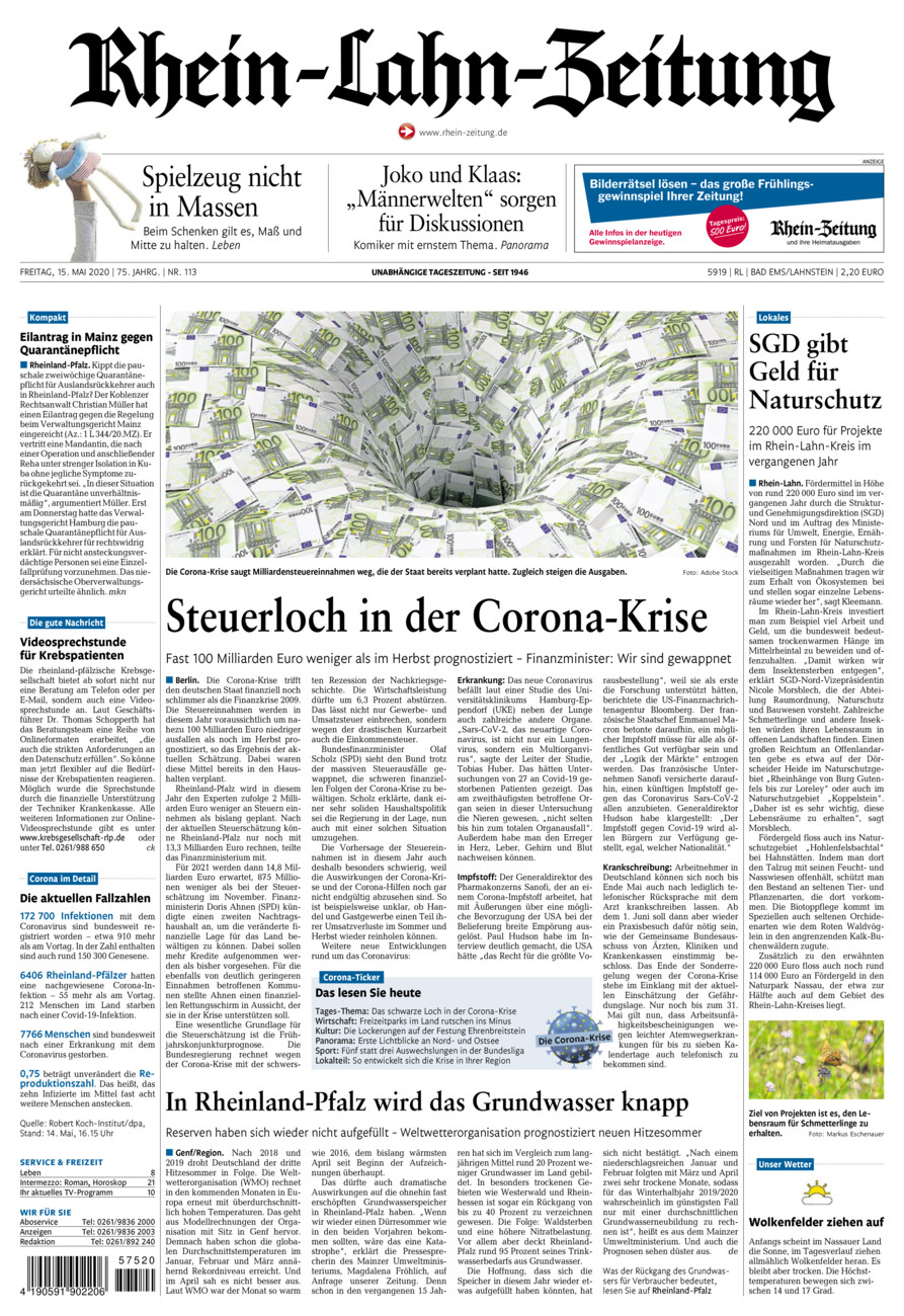 Rhein-Lahn-Zeitung vom Freitag, 15.05.2020