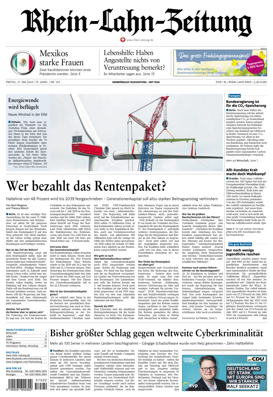 Rhein-Lahn-Zeitung vom Freitag, 31.05.2024