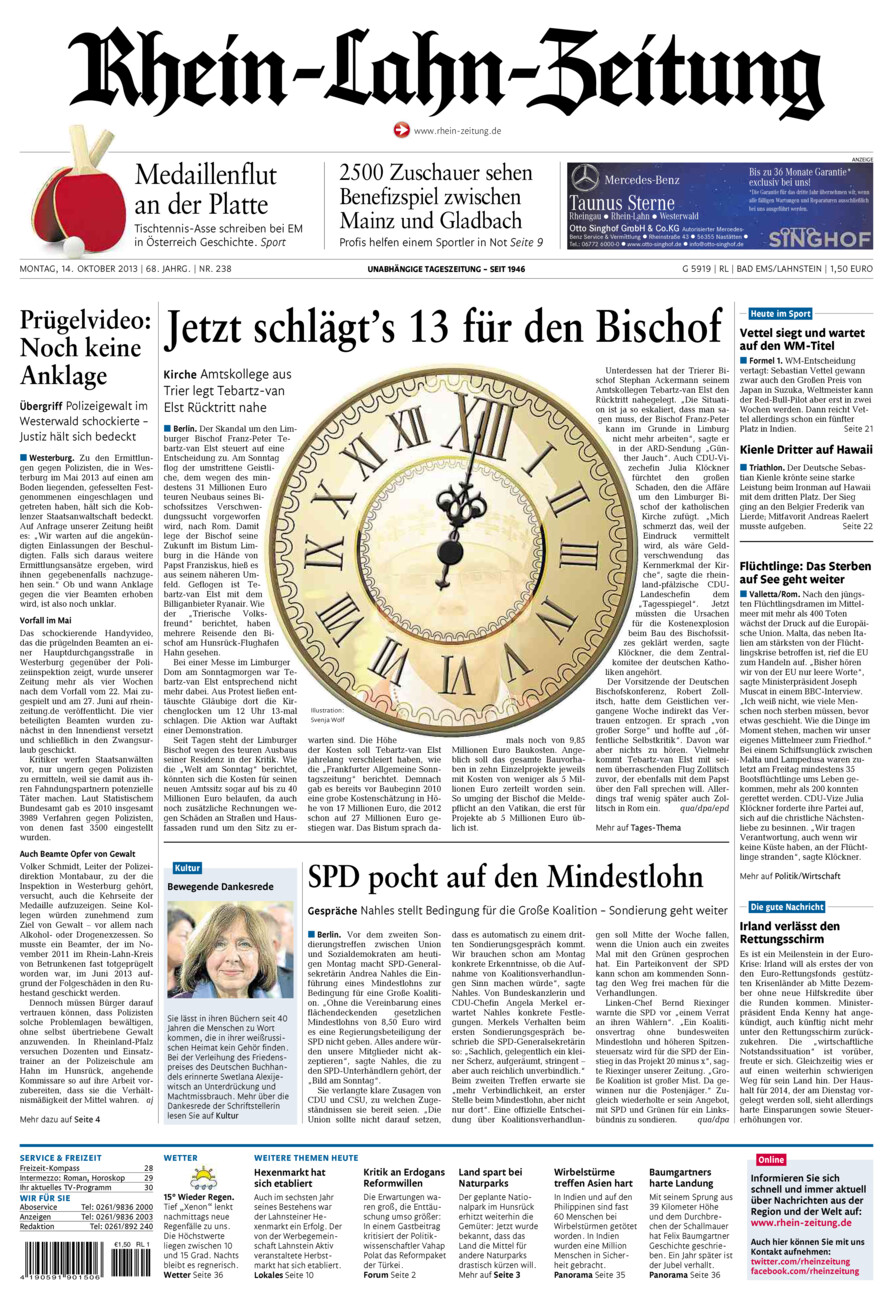 Rhein-Lahn-Zeitung vom Montag, 14.10.2013
