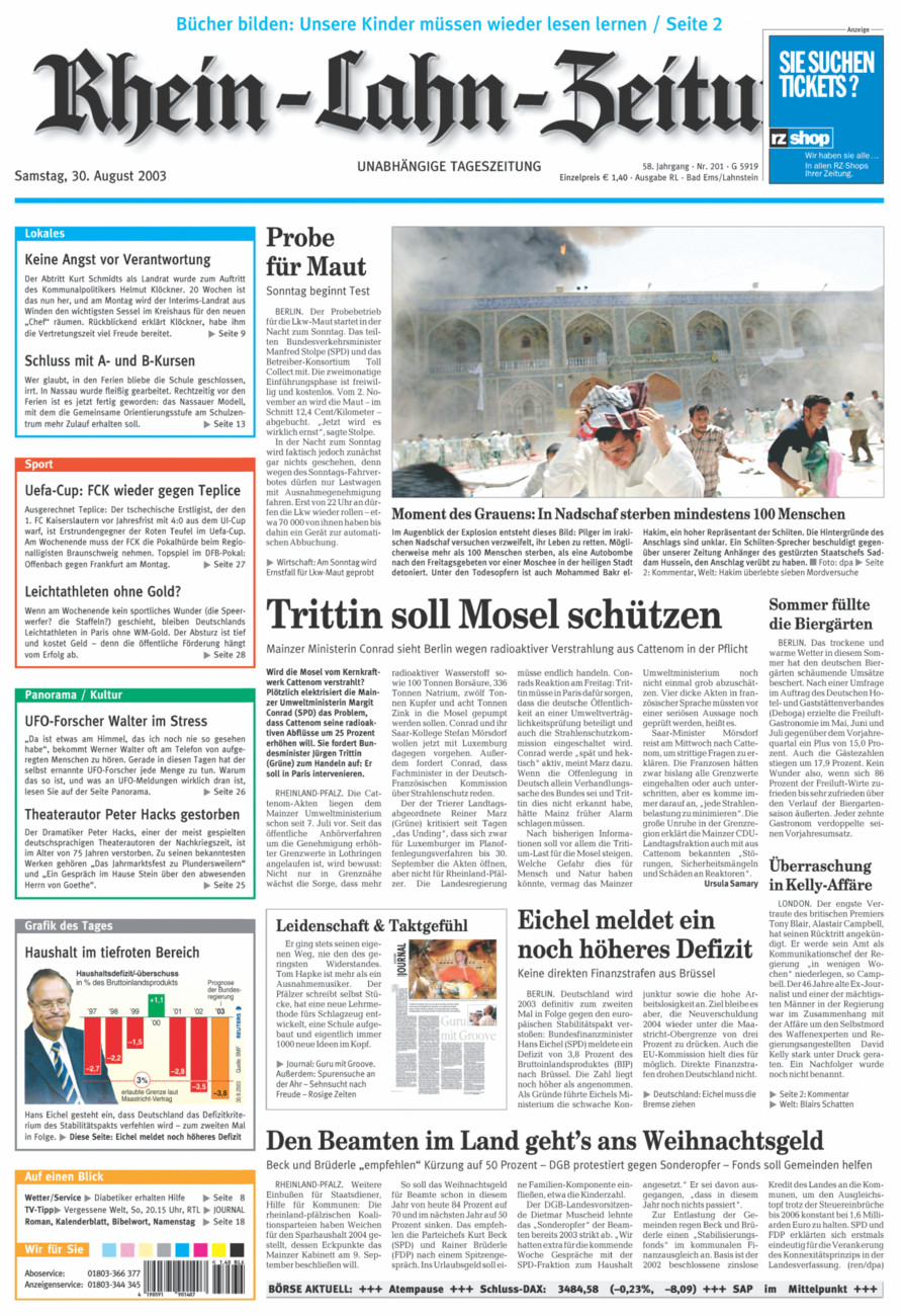 Rhein-Lahn-Zeitung vom Samstag, 30.08.2003
