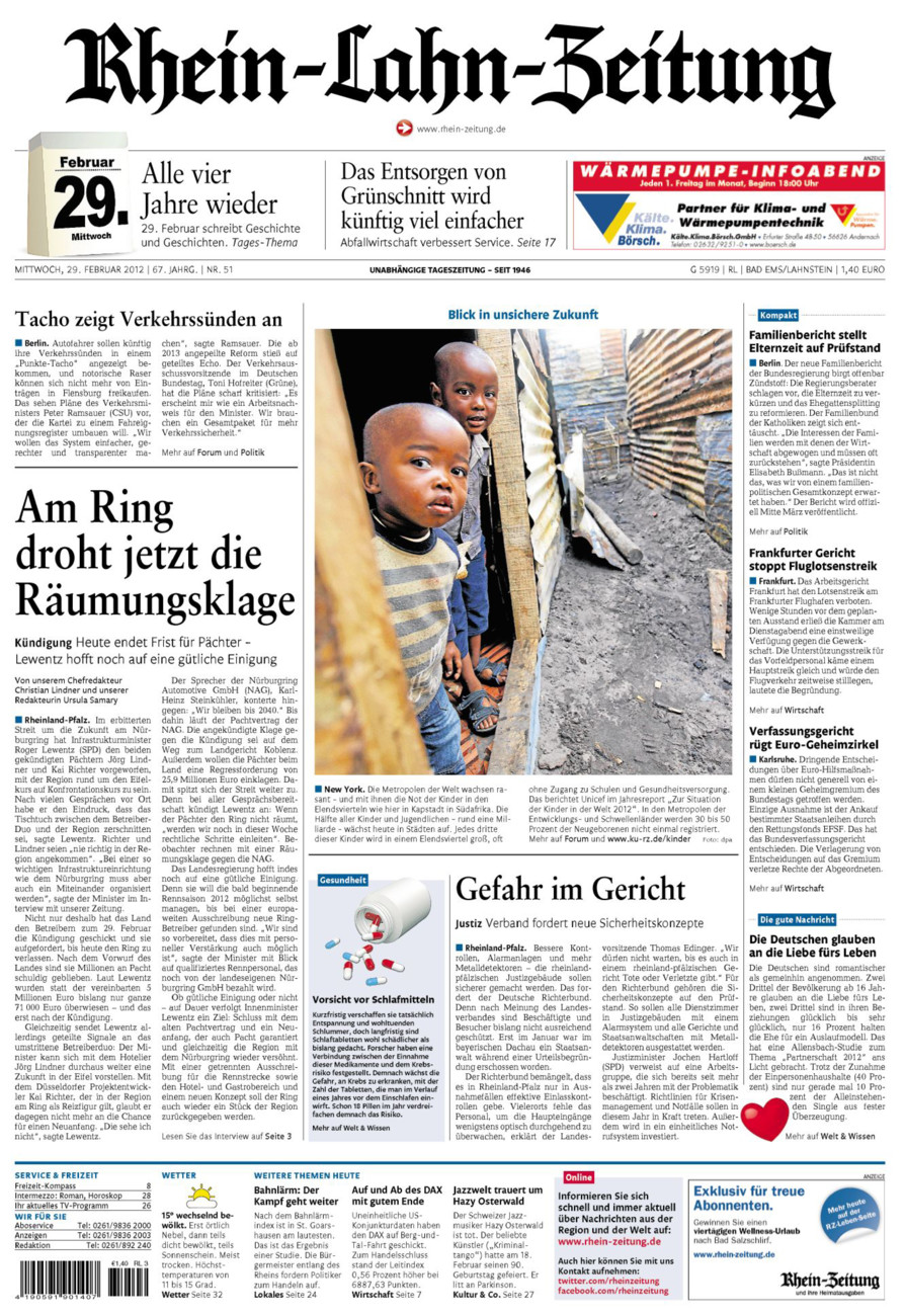 Rhein-Lahn-Zeitung vom Mittwoch, 29.02.2012