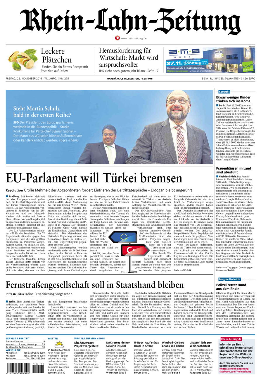 Rhein-Lahn-Zeitung vom Freitag, 25.11.2016