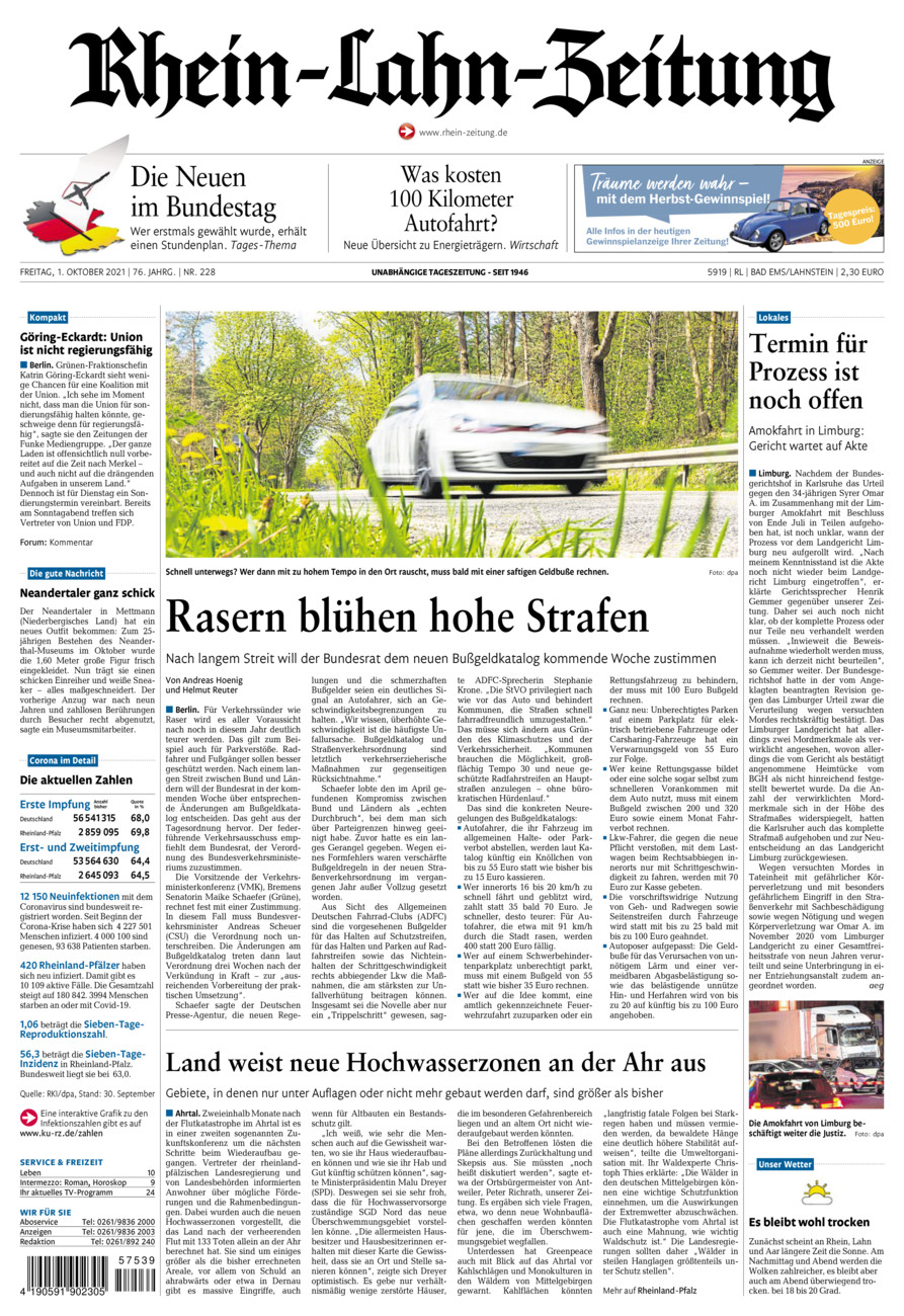 Rhein-Lahn-Zeitung vom Freitag, 01.10.2021