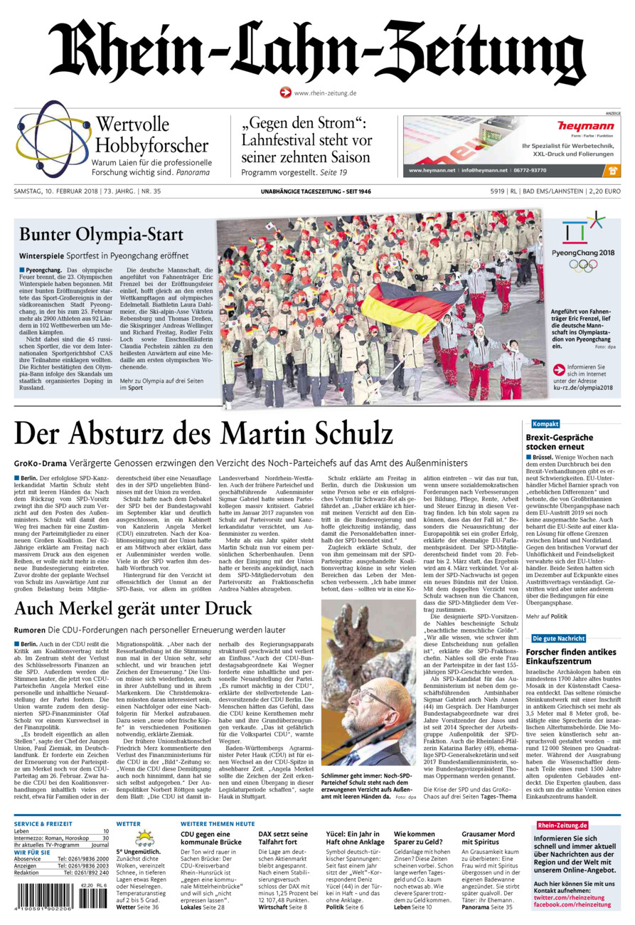 Rhein-Lahn-Zeitung vom Samstag, 10.02.2018