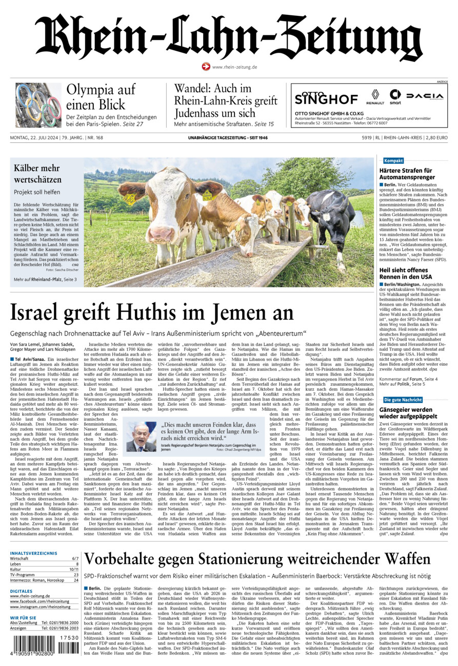 Rhein-Lahn-Zeitung vom Montag, 22.07.2024