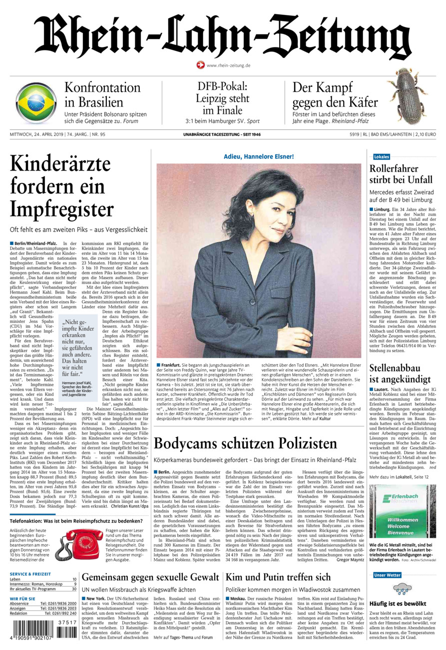 Rhein-Lahn-Zeitung vom Mittwoch, 24.04.2019