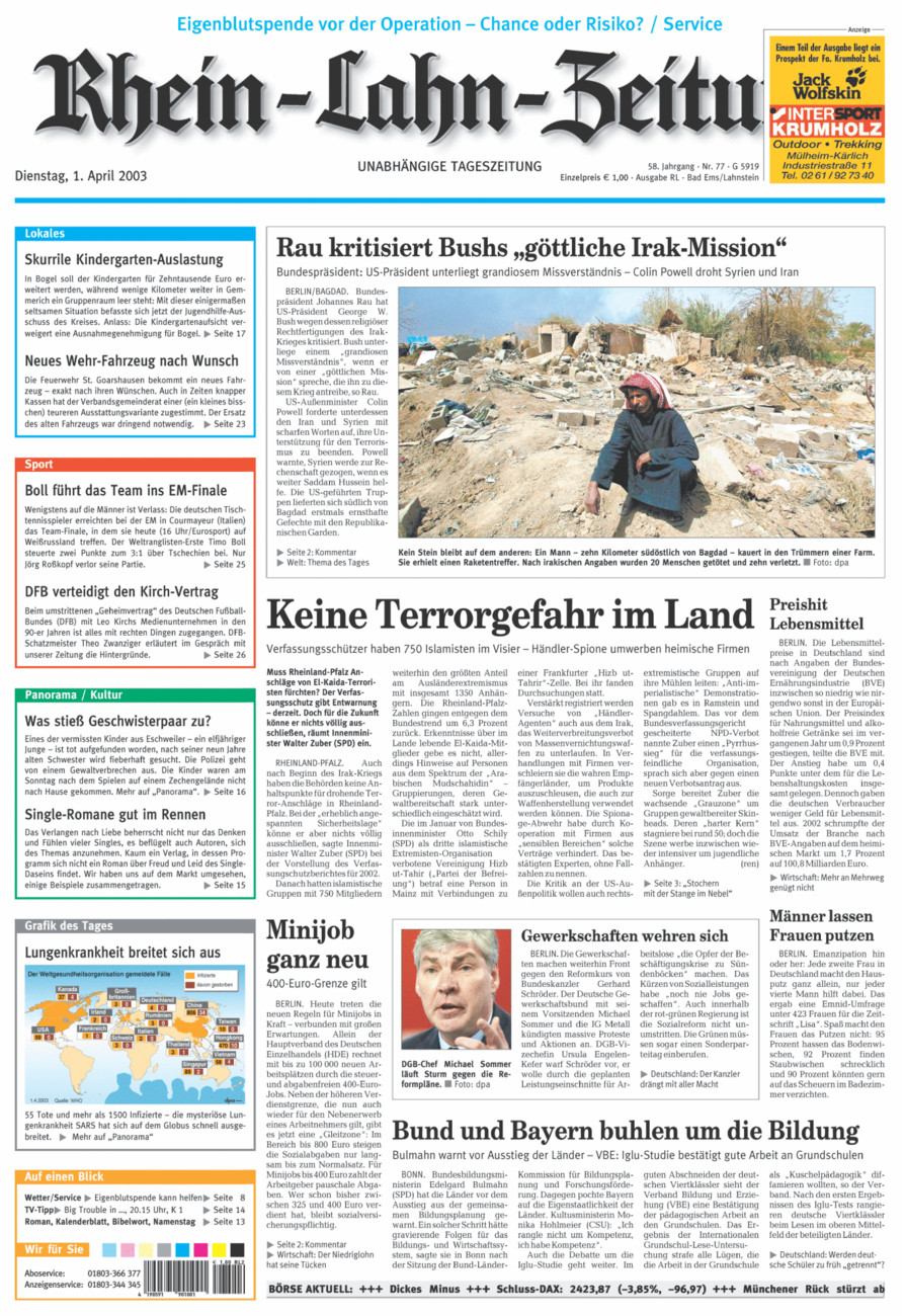 Rhein-Lahn-Zeitung vom Dienstag, 01.04.2003
