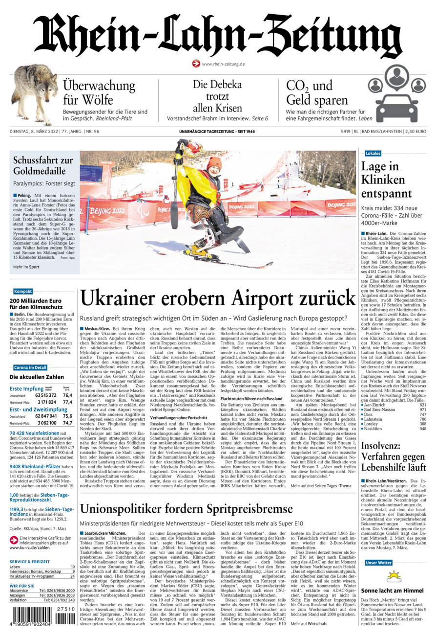 Rhein-Lahn-Zeitung vom Dienstag, 08.03.2022