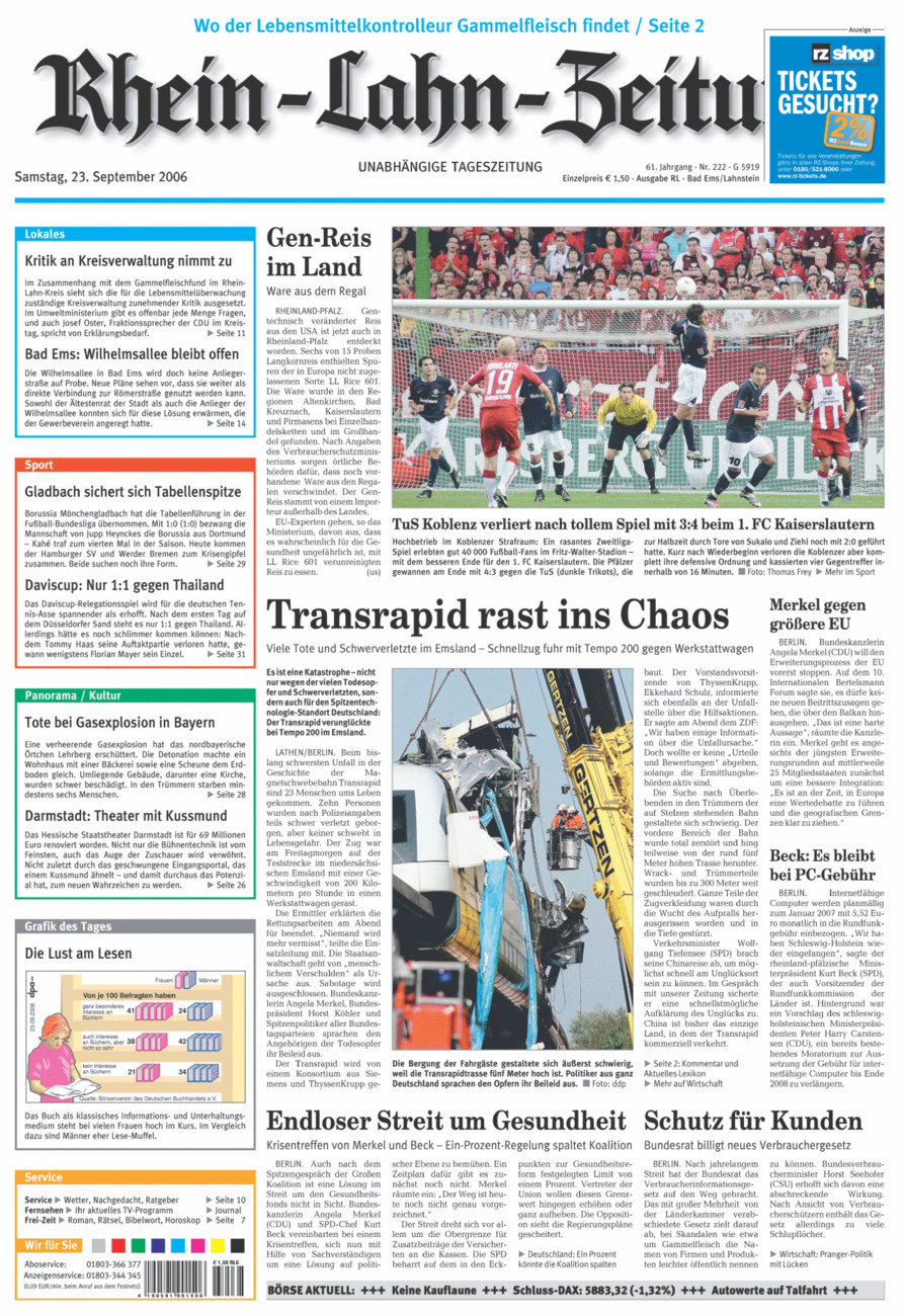 Rhein-Lahn-Zeitung vom Samstag, 23.09.2006
