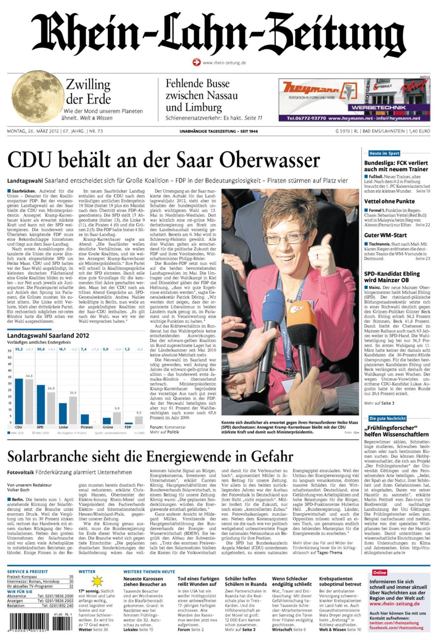 Rhein-Lahn-Zeitung vom Montag, 26.03.2012