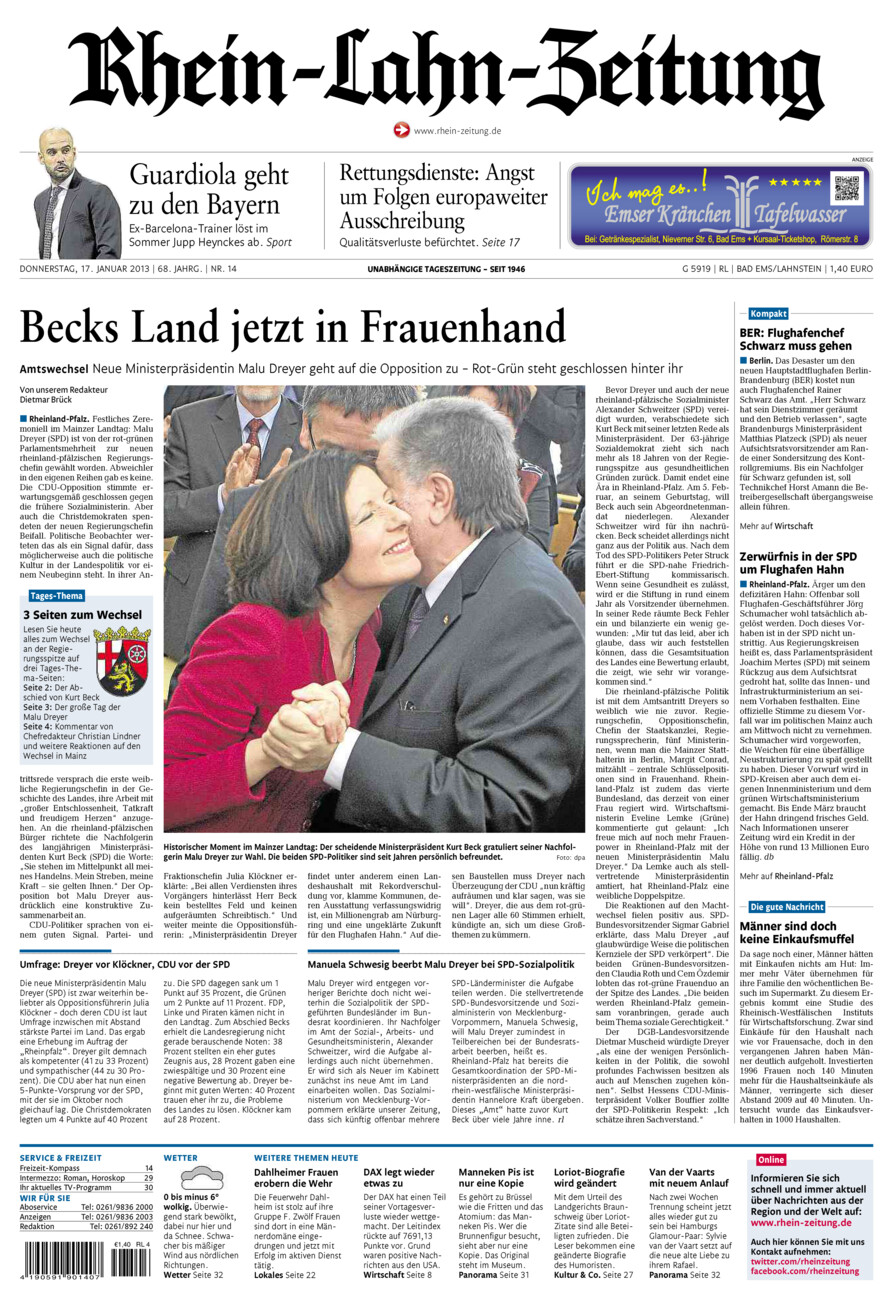 Rhein-Lahn-Zeitung vom Donnerstag, 17.01.2013