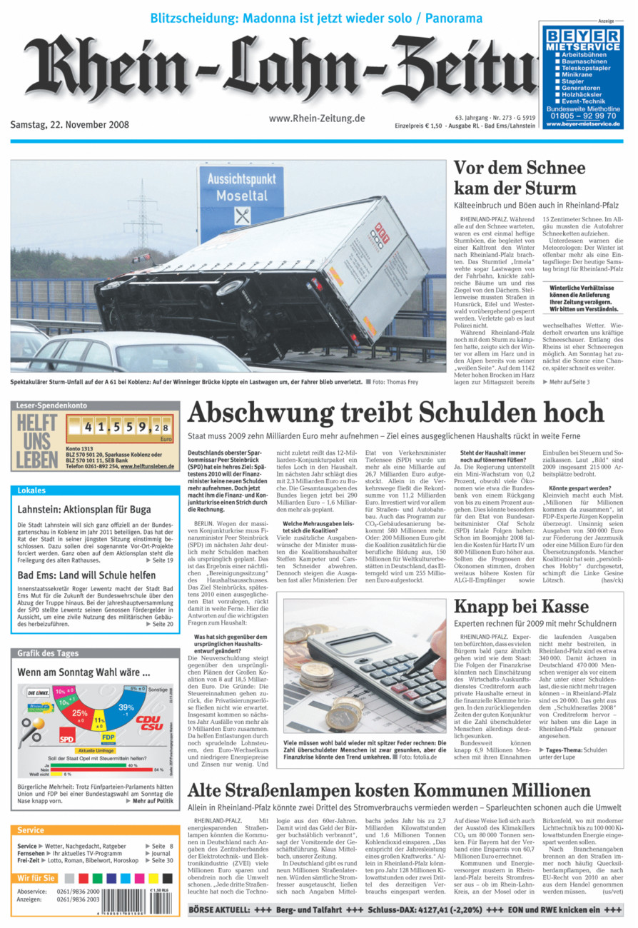 Rhein-Lahn-Zeitung vom Samstag, 22.11.2008