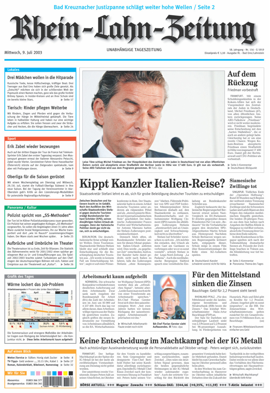 Rhein-Lahn-Zeitung vom Mittwoch, 09.07.2003