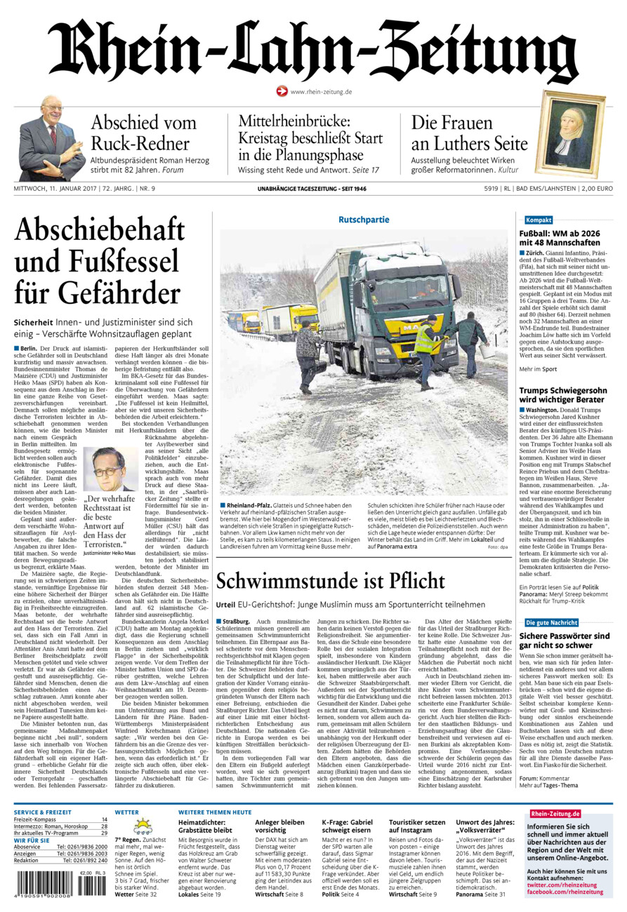 Rhein-Lahn-Zeitung vom Mittwoch, 11.01.2017