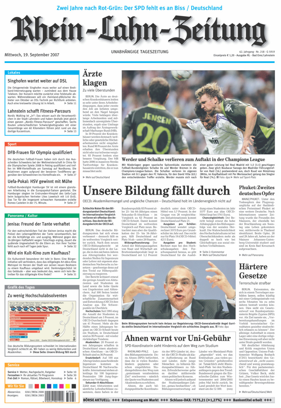 Rhein-Lahn-Zeitung vom Mittwoch, 19.09.2007