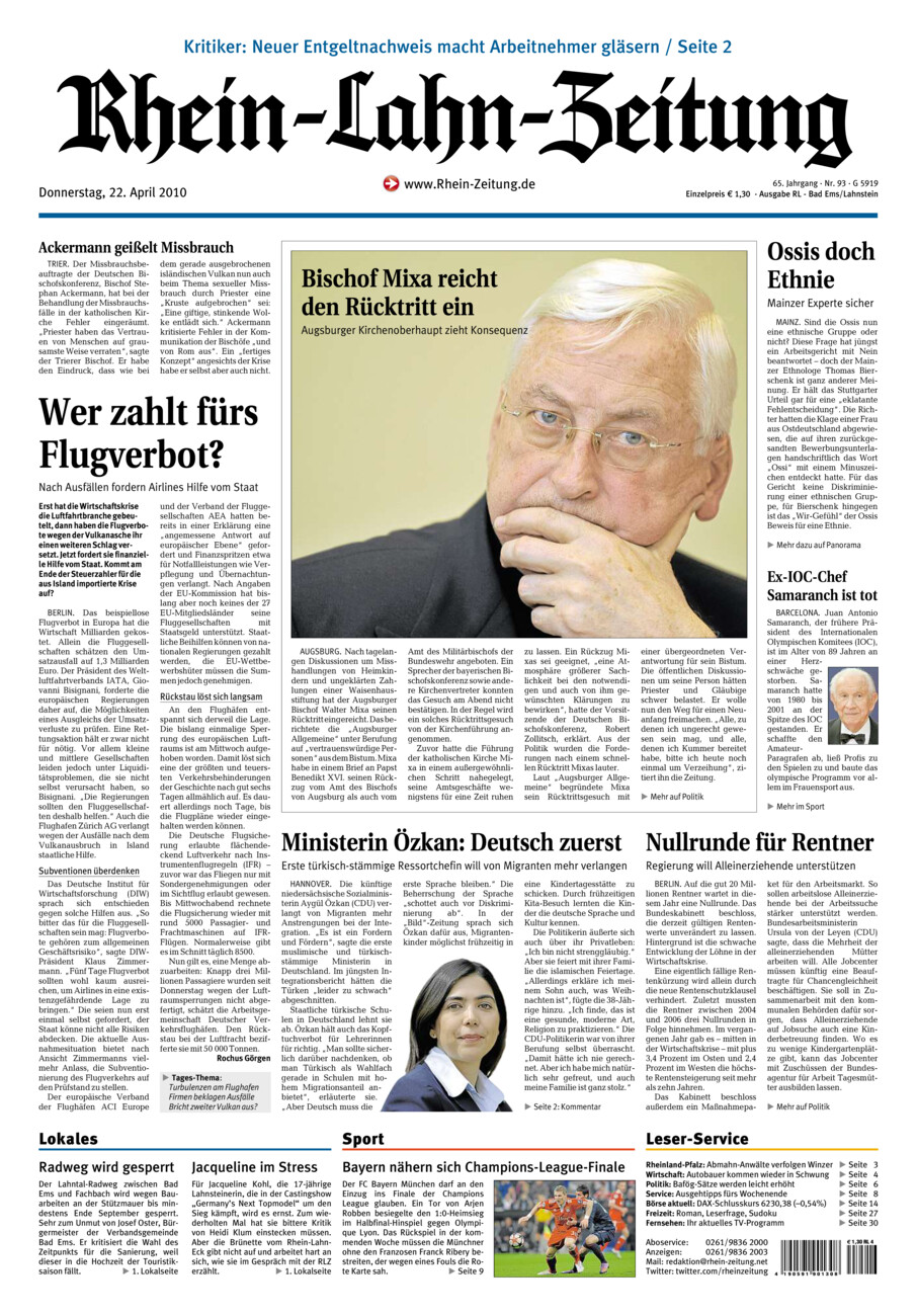 Rhein-Lahn-Zeitung vom Donnerstag, 22.04.2010