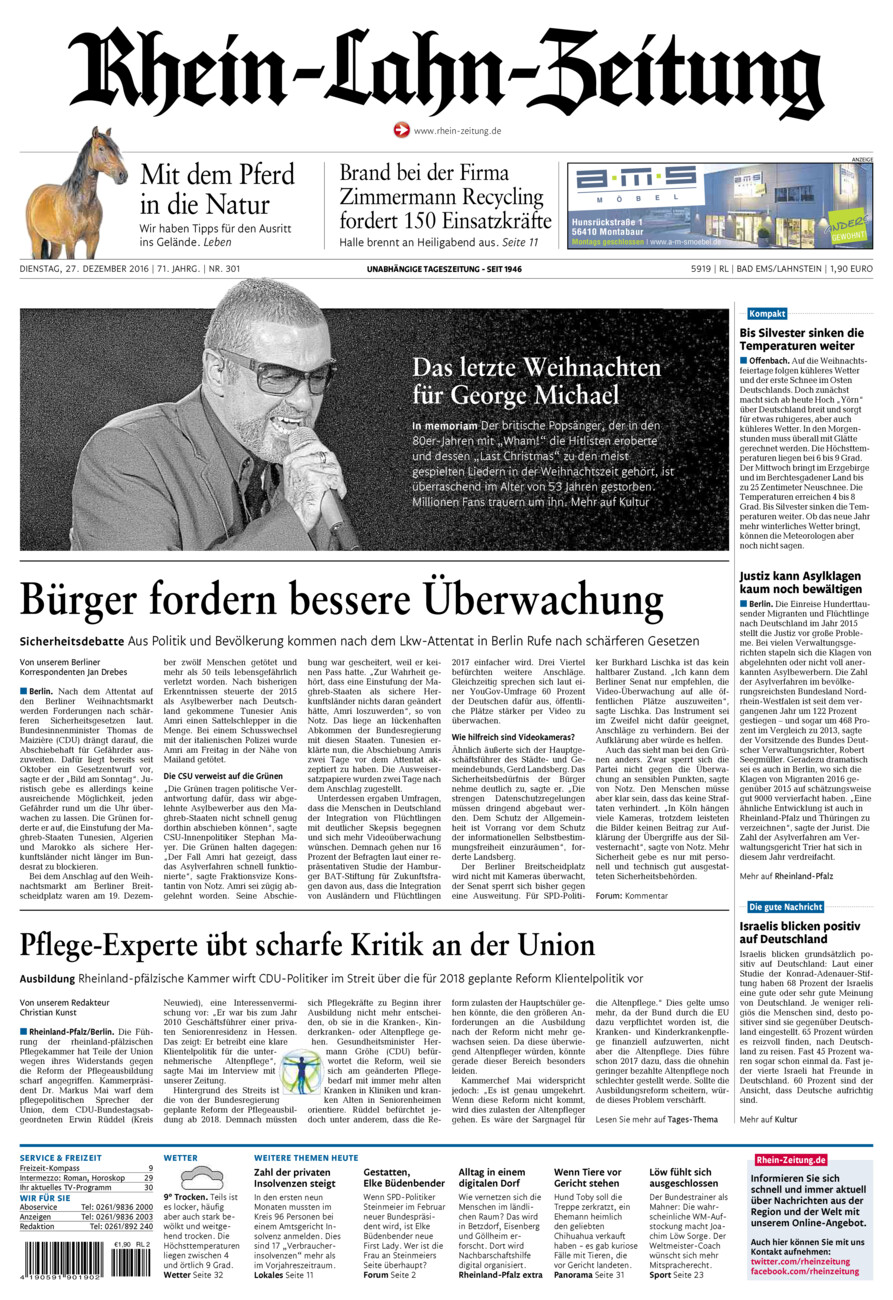 Rhein-Lahn-Zeitung vom Dienstag, 27.12.2016