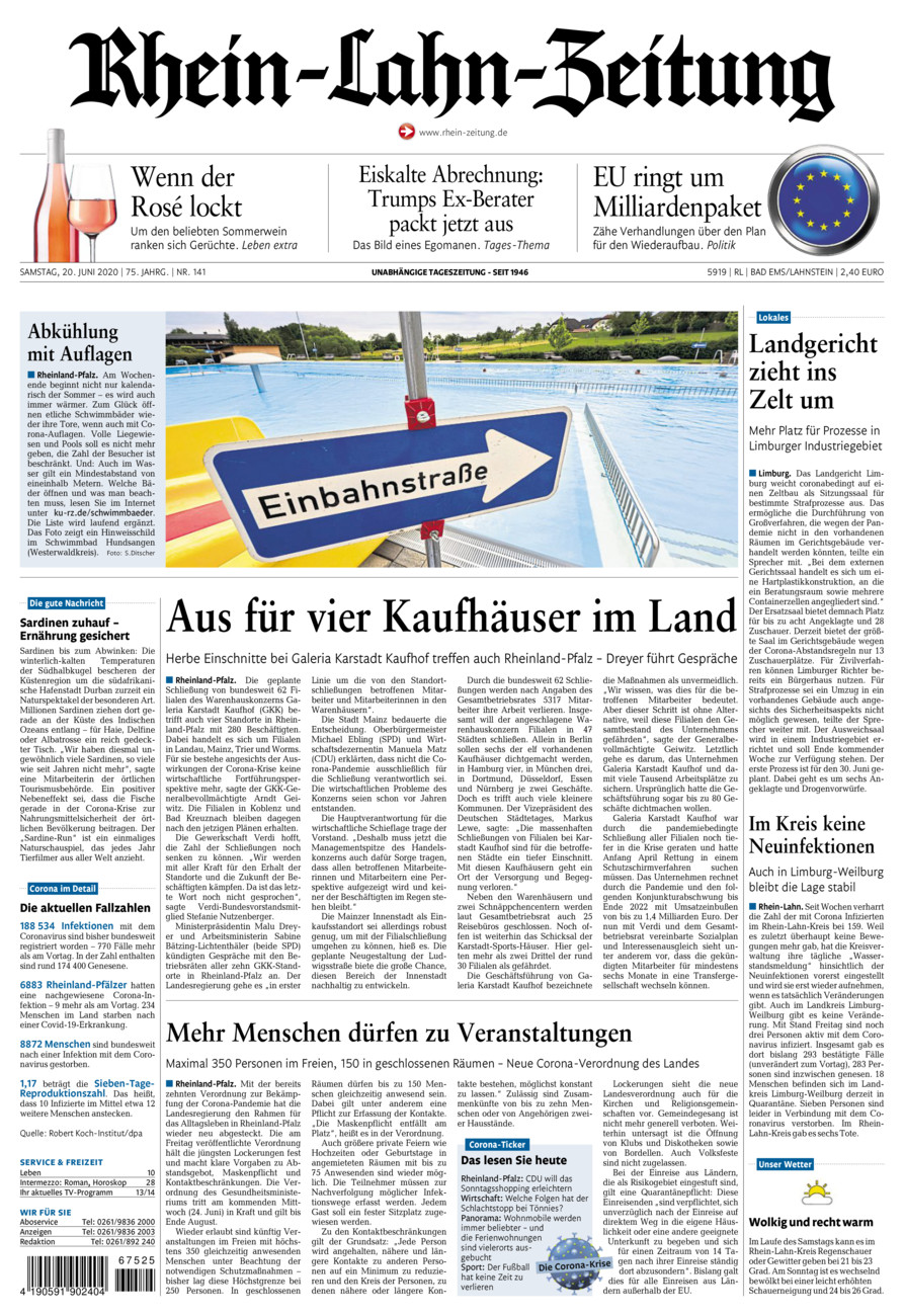 Rhein-Lahn-Zeitung vom Samstag, 20.06.2020