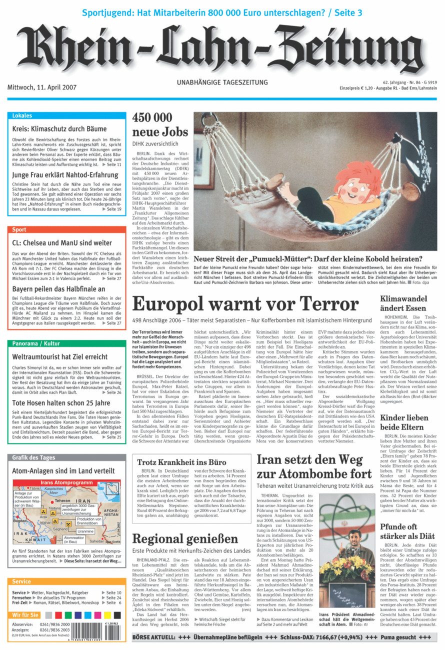 Rhein-Lahn-Zeitung vom Mittwoch, 11.04.2007
