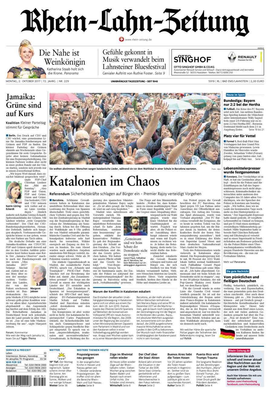 Rhein-Lahn-Zeitung vom Montag, 02.10.2017