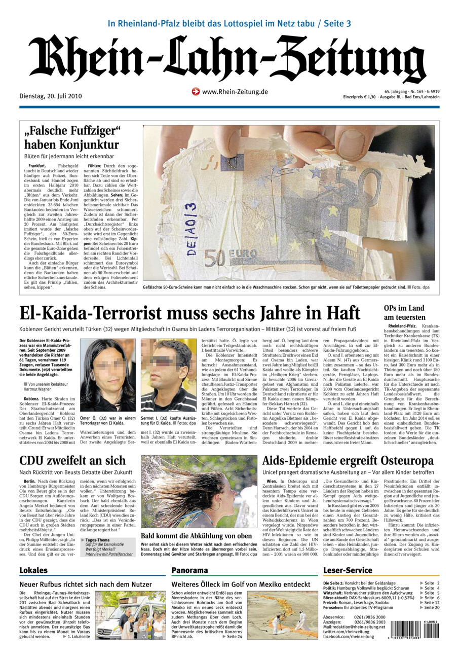 Rhein-Lahn-Zeitung vom Dienstag, 20.07.2010