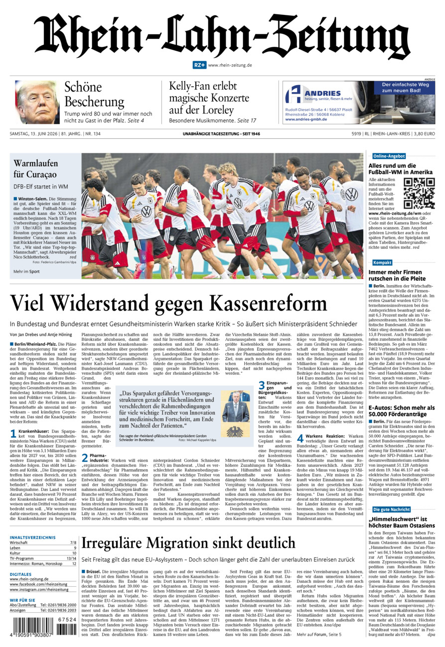 Rhein-Lahn-Zeitung vom Samstag, 13.06.2026