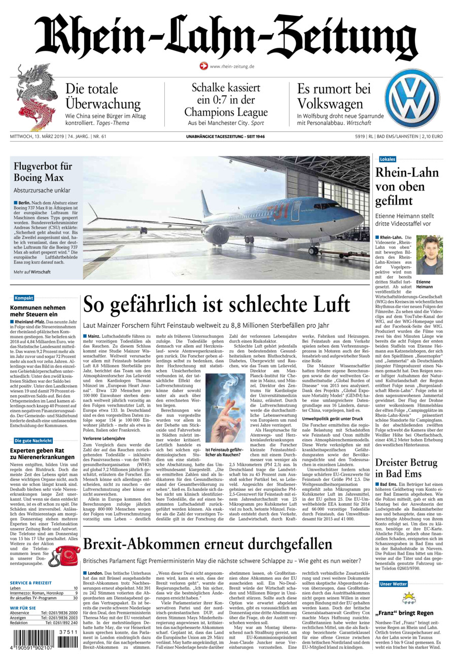 Rhein-Lahn-Zeitung vom Mittwoch, 13.03.2019