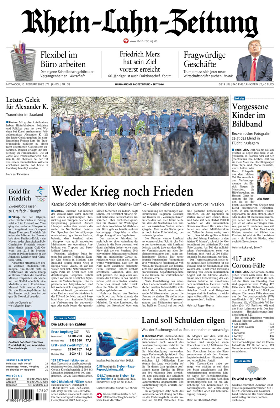 Rhein-Lahn-Zeitung vom Mittwoch, 16.02.2022