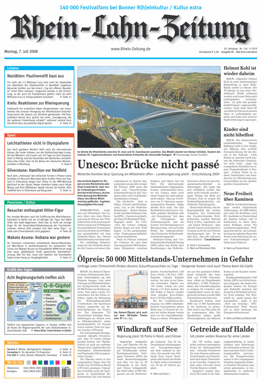 Rhein-Lahn-Zeitung vom Montag, 07.07.2008