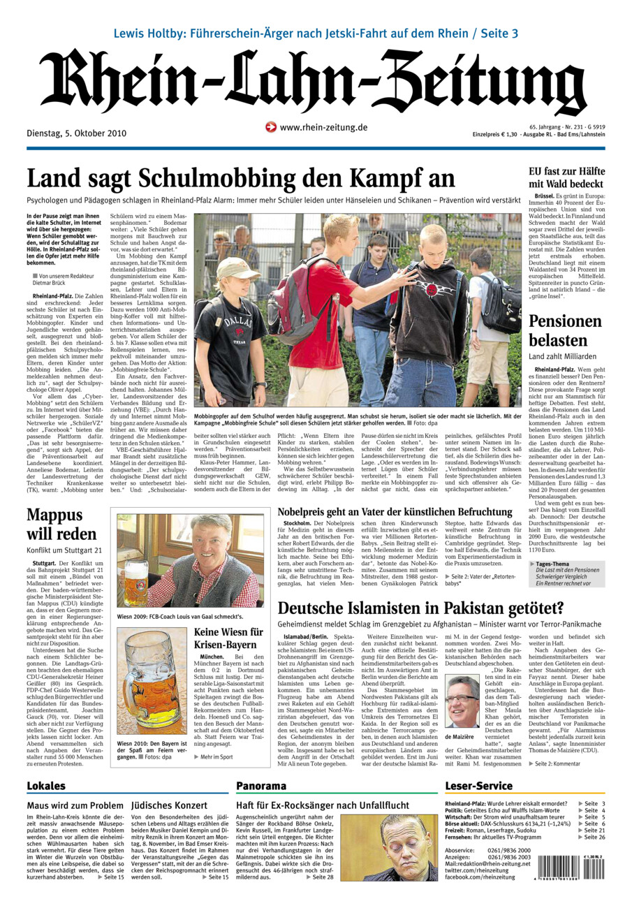 Rhein-Lahn-Zeitung vom Dienstag, 05.10.2010