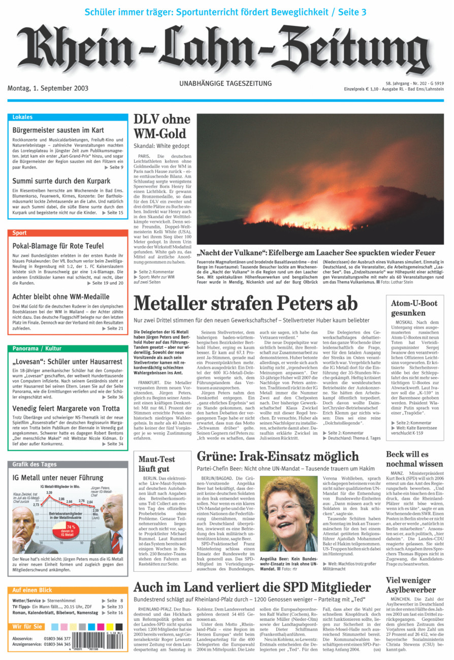 Rhein-Lahn-Zeitung vom Montag, 01.09.2003