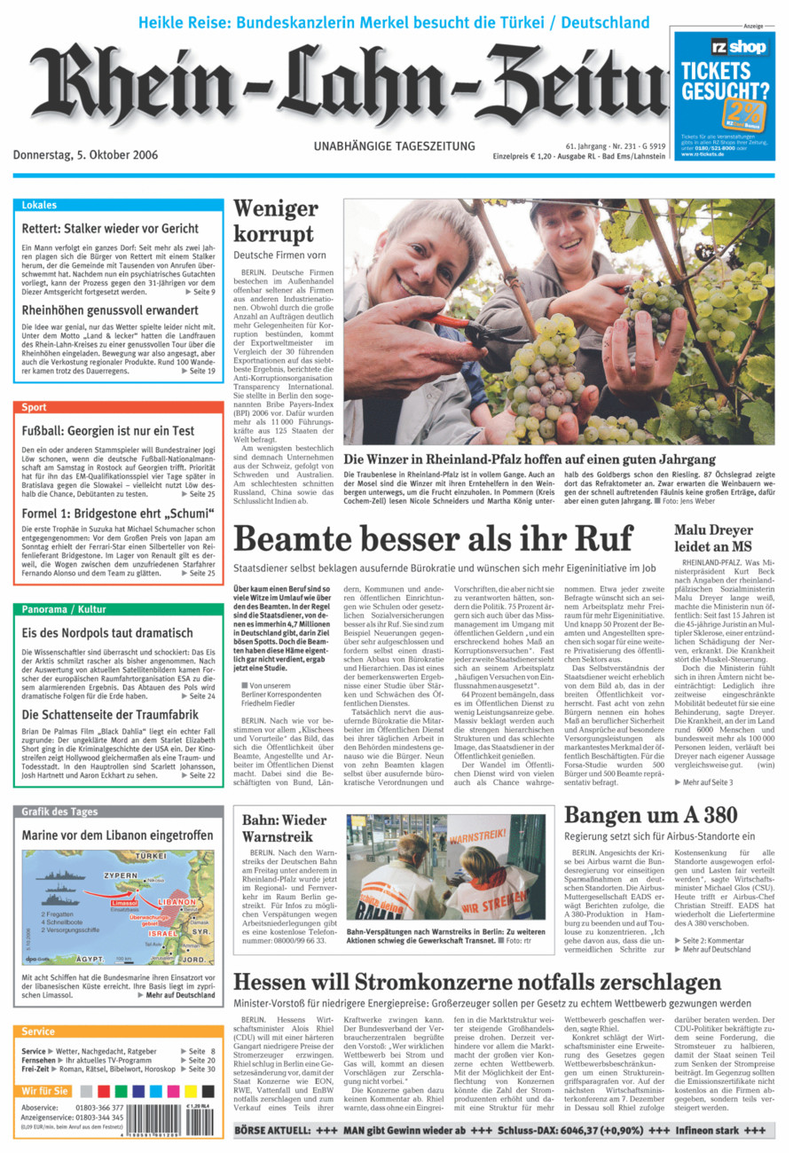 Rhein-Lahn-Zeitung vom Donnerstag, 05.10.2006