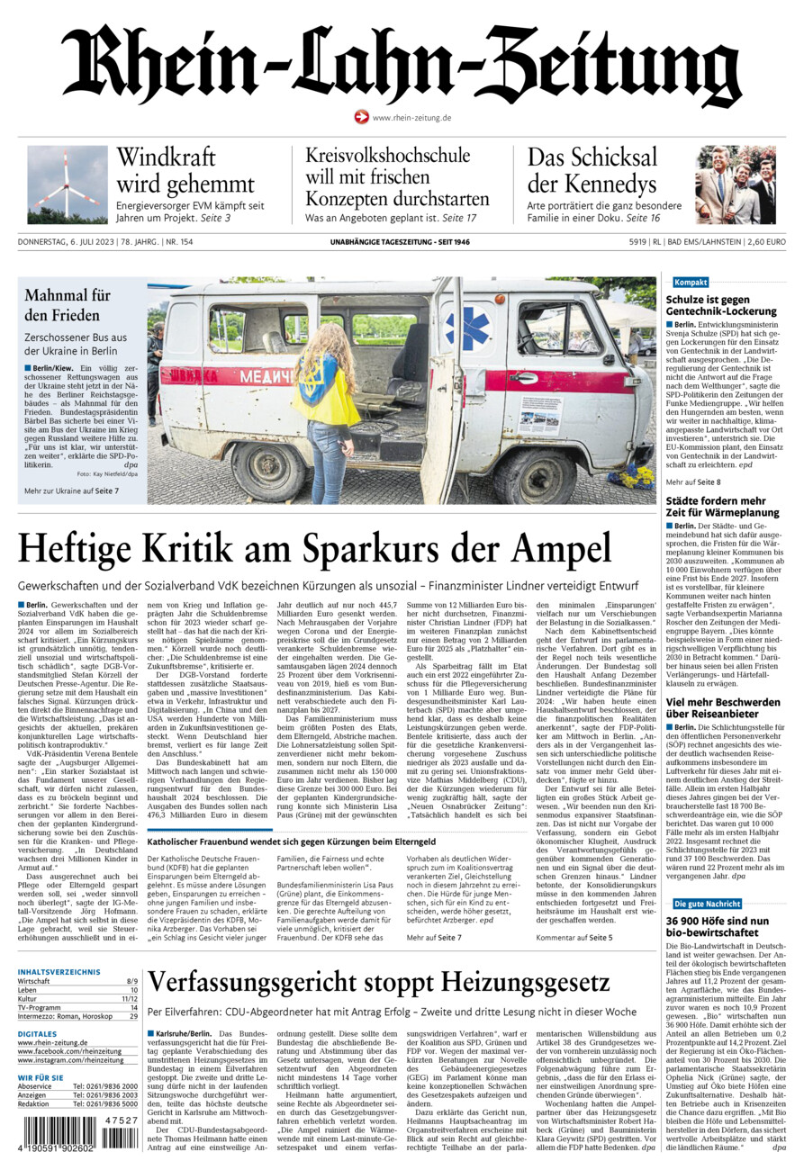 Rhein-Lahn-Zeitung vom Donnerstag, 06.07.2023
