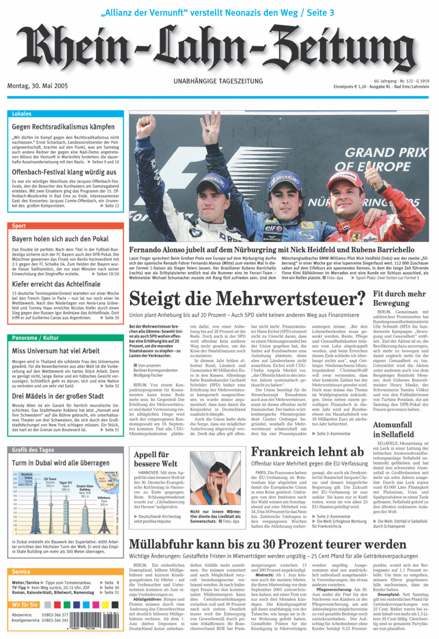 Rhein-Lahn-Zeitung vom Montag, 30.05.2005